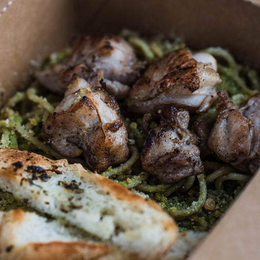 Pesto & Seared Chicken Spaghetti